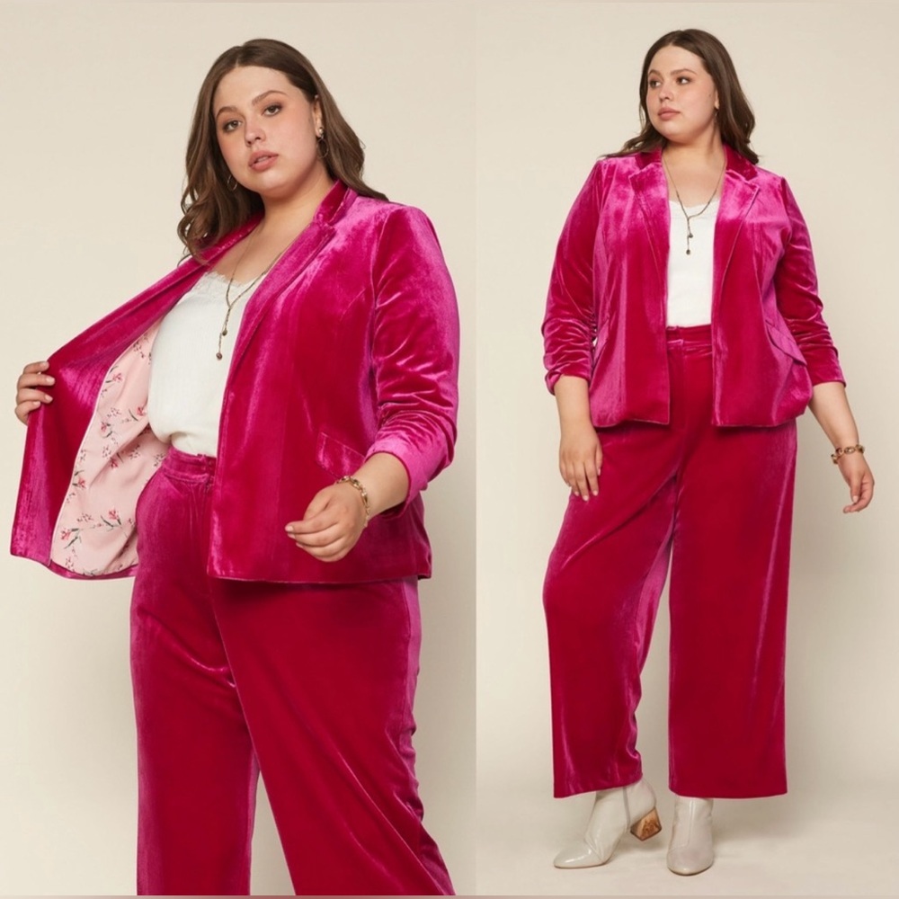 Skies are Blue Power Move Pink Velvet Blazer Women’s 1X